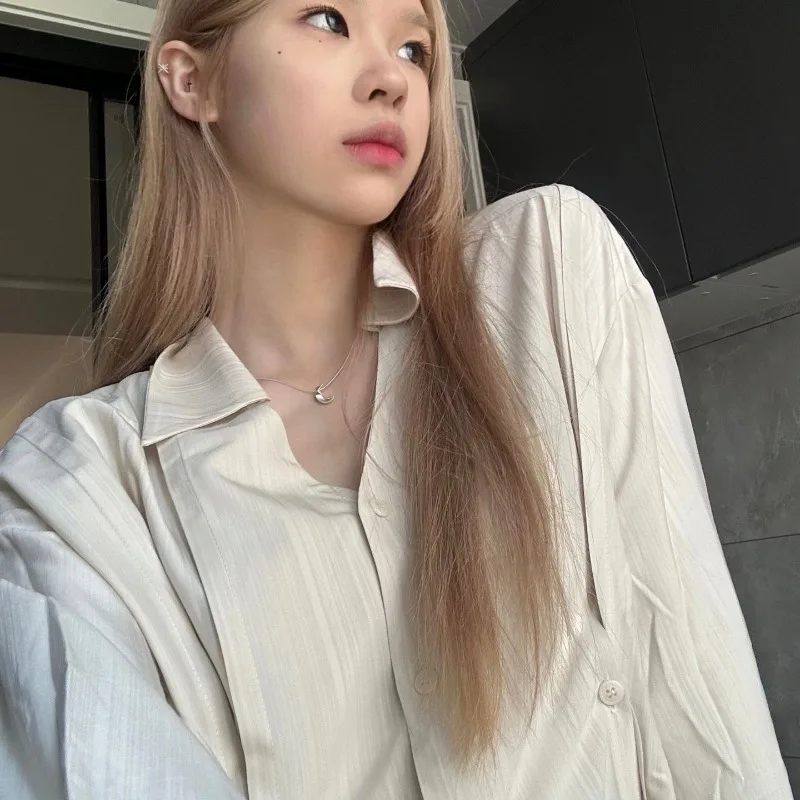 Color: Beige, Size: XL - OL Shirts Women Slim Irregular Hem Design Single Breasted Design New Long Sleeve Tops Korean Trendy Simple All-match Temperament