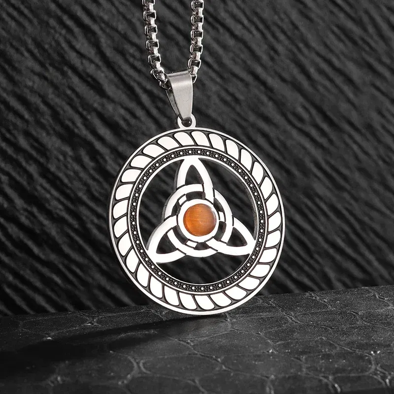 Vintage Witch Knot Necklace Stainless Steel Magic Knot Pagan Wicca Symbol Pendant for Men Women Celtic Knot Jewelry Gifts