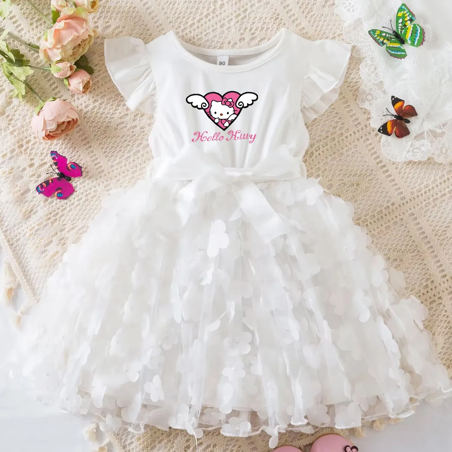 Color: Red, Size: L - Hello Kitty Summer Dress for Kid's Casual Clothes 3D Butterfly Cute Baby Girls Princess Dress Party Dresses 2-6 Yrs