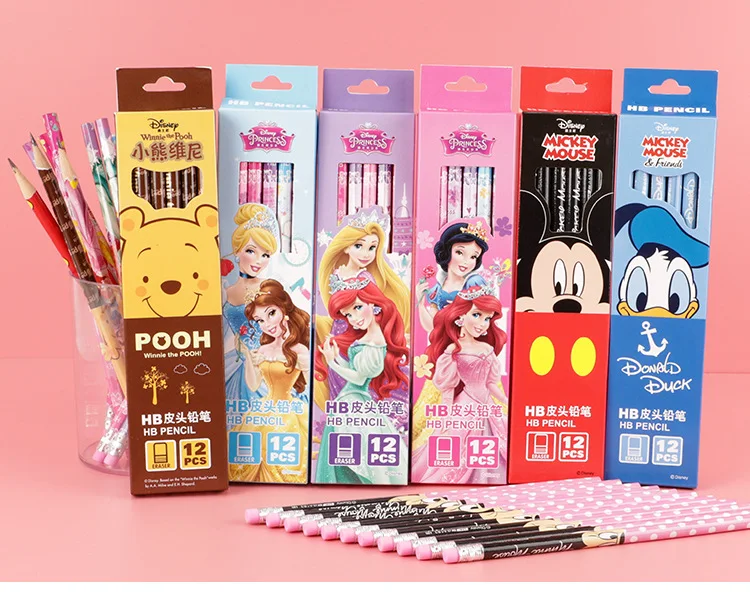 Color: Fluorescent Yellow - Disney Stitch Pencil Cute Cartoon Action Anime Figures Minnie Mickey Winnie The Pooh Belle Alice Pencil Cartoon Childrens Gifts