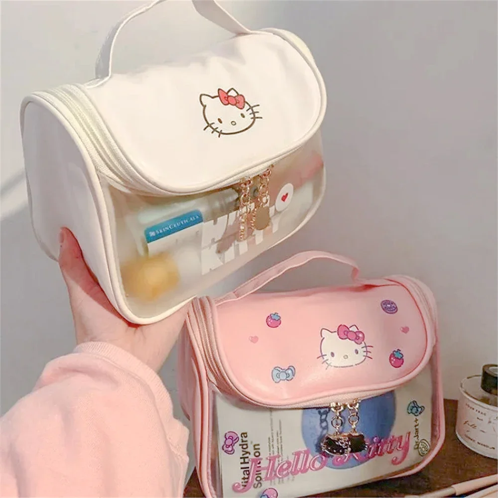 Color: green - Sanrio Kawaii Hello Kitty Zipper Makeup Bag Black Beauty Cinnamon Roll Large Capacity Waterproof portable Millennium Girls Wash