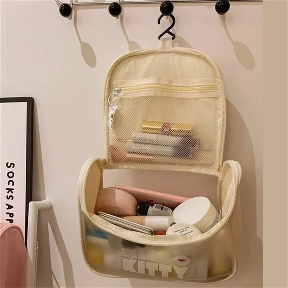 Color: green - Sanrio Kawaii Hello Kitty Zipper Makeup Bag Black Beauty Cinnamon Roll Large Capacity Waterproof portable Millennium Girls Wash