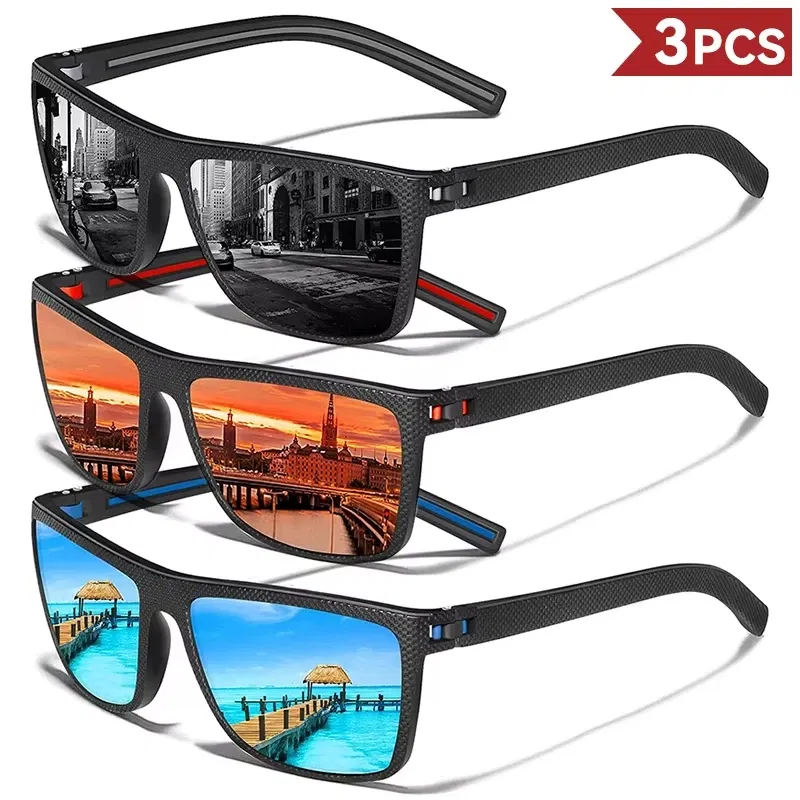 Lenses Color: Ginger - 2/3PCS Amazing Men Polarized Sunglasses Unisex UV400 Glasses Fishing Goggles Outdoor Sport Eyewear  for Driving Fishing Cycling