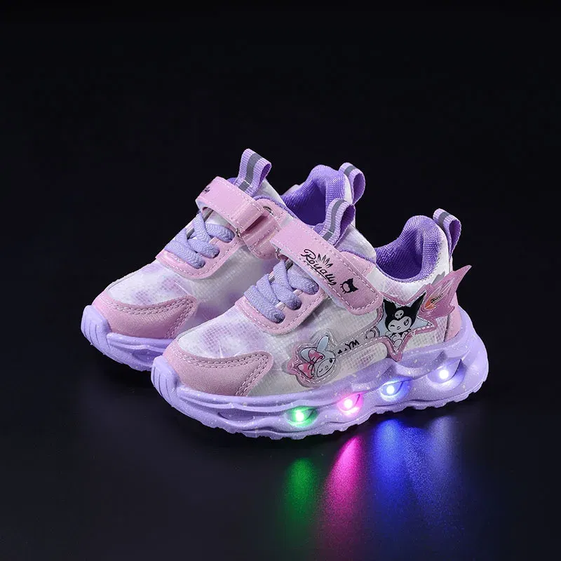 Color: Pink, Shoe Size: 5 - Kids'Casual Shoes Girls Led Light Cartoon PU Leather Spring Fashion Flat Bottom Anti-slip Soft Bottom Pink Purple Size 21-30