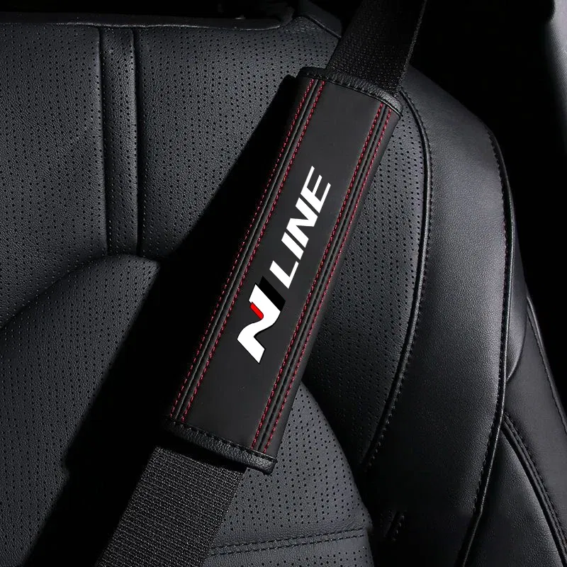 Color Name: black - Car Seat Belt Nappa Leather Safety Belt Shoulder Covers Interior For Hyundai N Line I30 2021 Sonata Elantra Veloster Kona Tucson