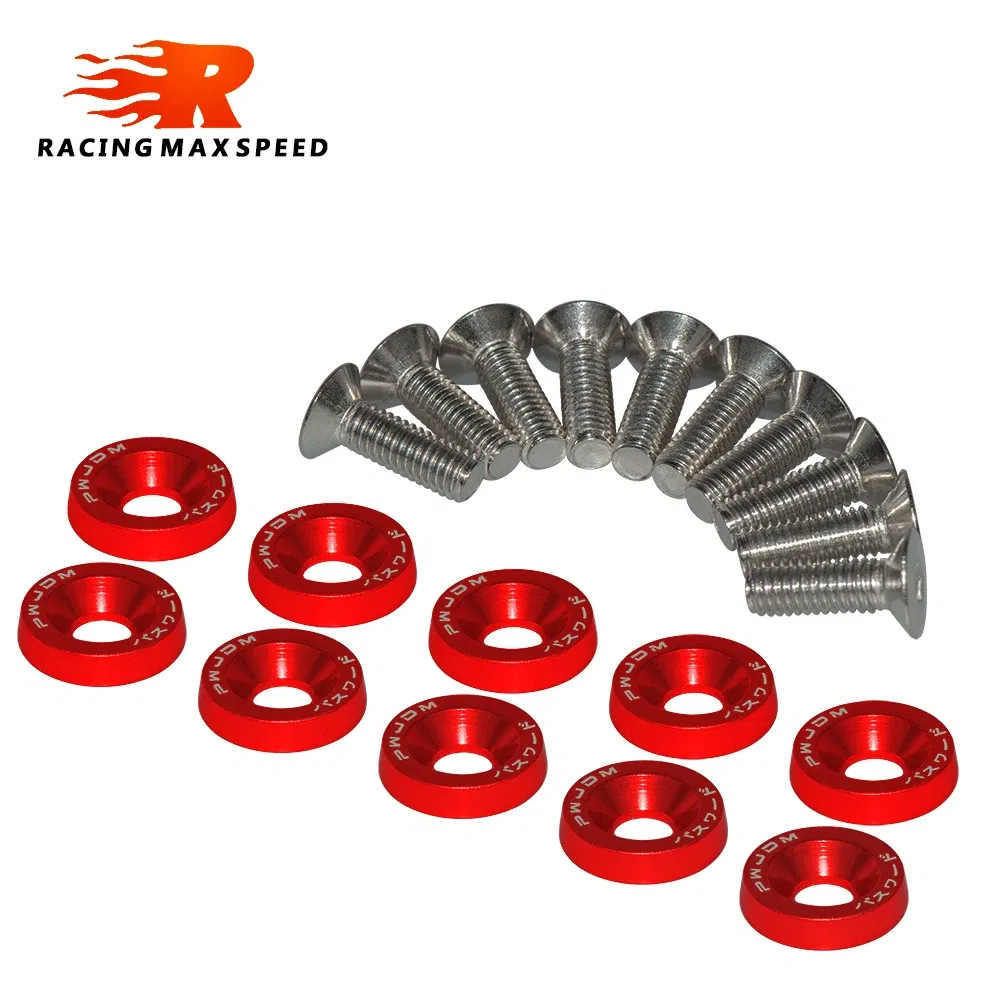 Color Name: Silver - Universal 10PCS M6 Car Styling Modification JDM Sticker Stickers Password Fender Washer License Plate Bolts Auto Accessories