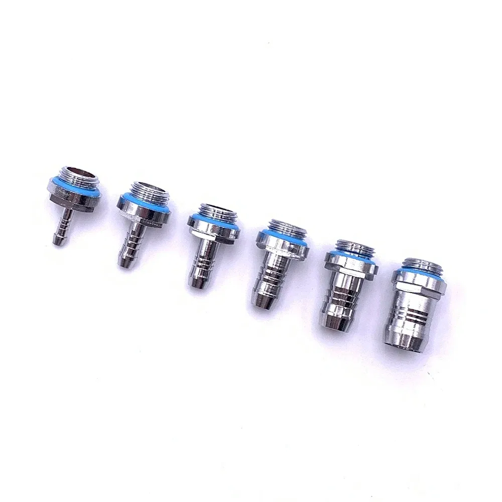 Color: Silver - 6pcs PC Water Cooling Barb Fitting Two-Touch Fitting G1/4 Thread Barb Connector for Computer Cooling System 4/6/7.2/9/11/14mm