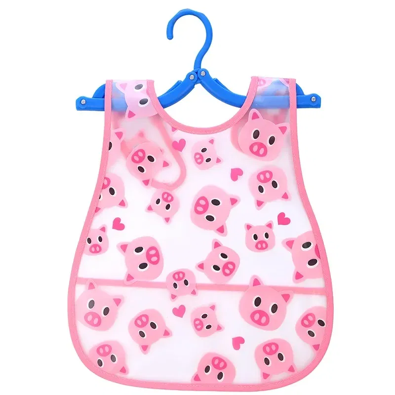 Color: Blue - Adjustable Baby Bibs Stuff Kerchief Bandanas Stuff EVA Plastic Waterproof Lunch Feeding Cute Cartoon Children Apron Burp Cloths