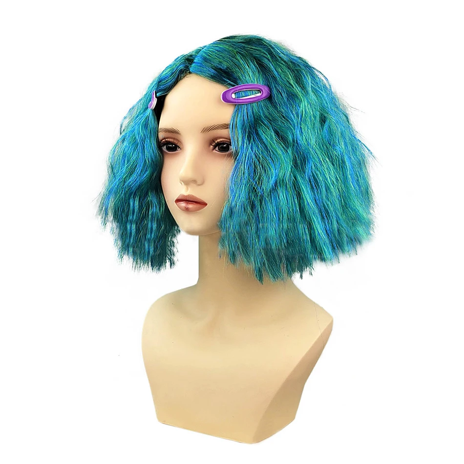 Color: Blue - Exclusive Masquerade Joy Sadness Envy Disgust Multiple Styles Wig with Headpiece and Waterdrop Clips Elevate Your Costume Game