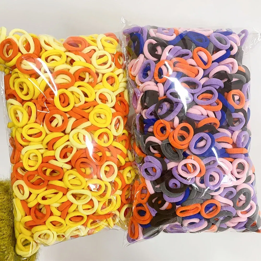 Color: Gold - 100PCS Colorful Basic Nylon Ealstic Hair Ties for Girls Ponytail Hold Scrunchie Rubber Band Kid Fashion Hair Accessories