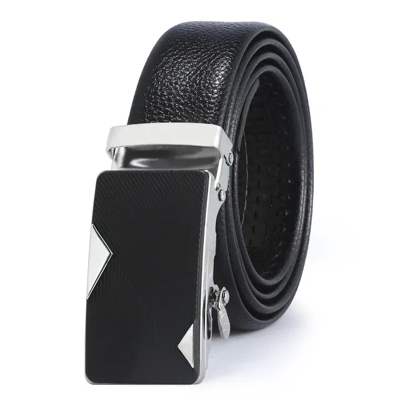 Color: Gold, Belt Length: 120cm - Man PU Leather Belt High Quality Men Business Belt Golden Automatic Buckle Waist Buckle Rhinestone Decoration Males Luxury Belt