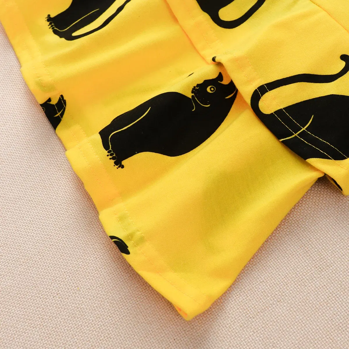 Color: Yellow, Kid Size: 2T - 2024 Children Dress Summer Girl Kids Dress for Very Elegant Party Black Cat Print Splice Belted A-line Skirt Girl Clothing