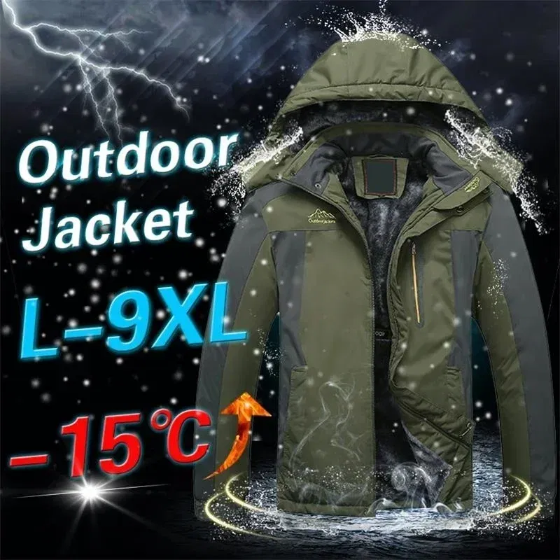 Color: Blue, Size: 5XL - Winter Jacket Men Thick Fleece Waterproof Outwear unload Jackets Men's Windbreaker Army Parka Raincoat Coats Plus Size 8XL 9XL