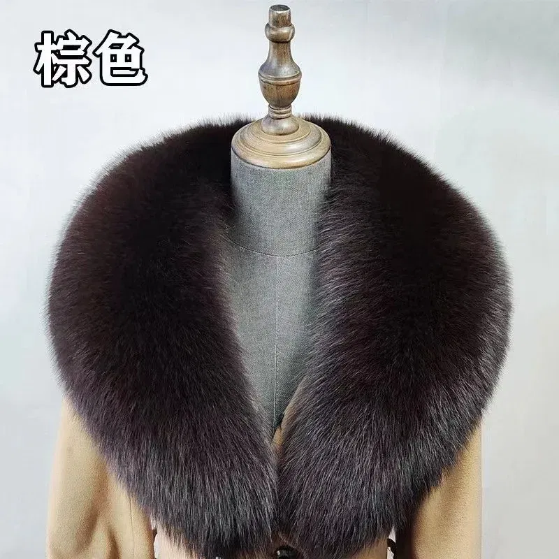 Color: light brown, Size: XXS - Winter Real Fox Fur Collar Woman Furry Natural Raccoon Fur Scarf Shawls Luxury Neck Warmer Wraps For Coat Fur Scarves Large Size