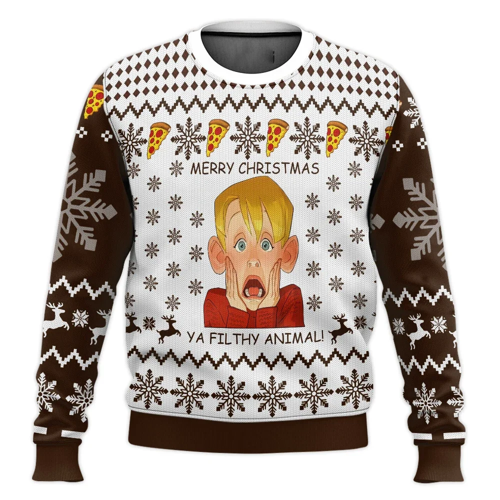 Color: Pink, Size: S, Ships From: CHINA - Merry Christmas alone at home Ugly Christmas sweater cartoon animation Men's pullover 2026 fashionable couple shirts Sweatshirt