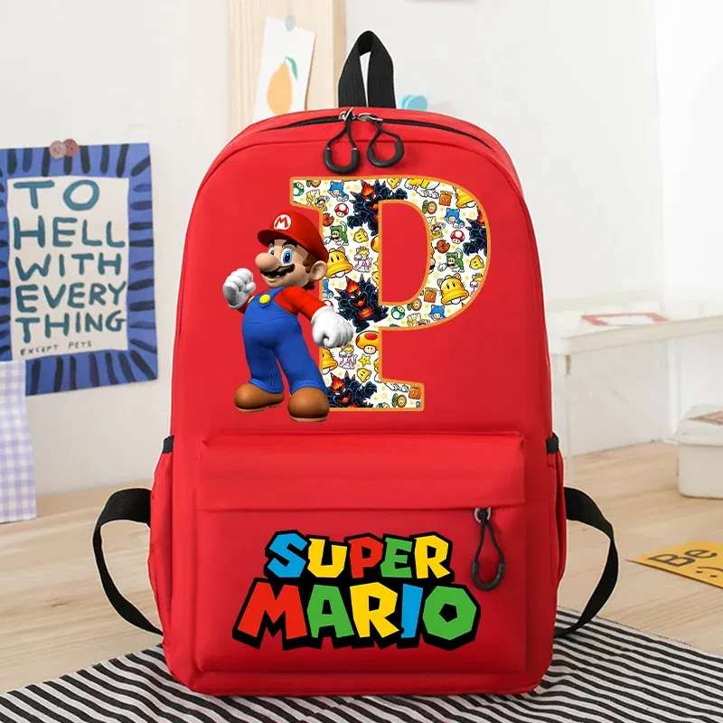 Color: PURPLE, Size: 12cm - New Super Mario Bro School Bag Cartoon Letter Printed Children Backpack Boys Girls School Backpacks Children's Birthday Gifts