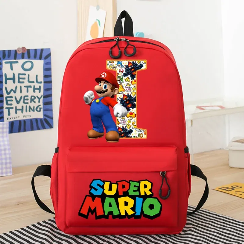 Color: PURPLE, Size: 12cm - New Super Mario Bro School Bag Cartoon Letter Printed Children Backpack Boys Girls School Backpacks Children's Birthday Gifts