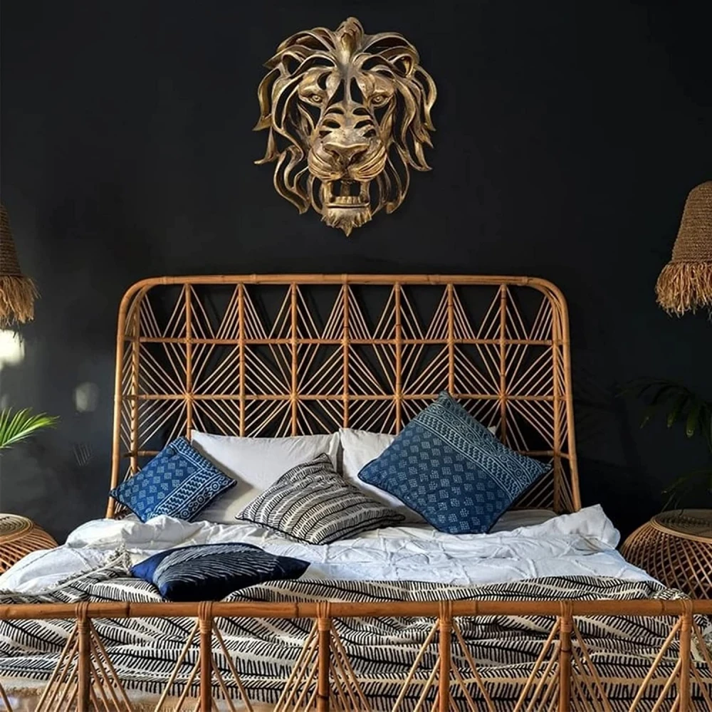Color: Light Grey - Rare Find Large Lion Head Wall Mounted Art Sculpture Gold Resin Lion Head Art Wall Luxury Decor Kitchen Wall Bedroom dropshippin