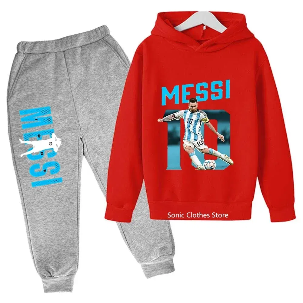 Color: army green, Kid Size: 4 - messi avatar printed children's clothing children's autumn and winter hoodies pants 2-piece casual boys and girls suits