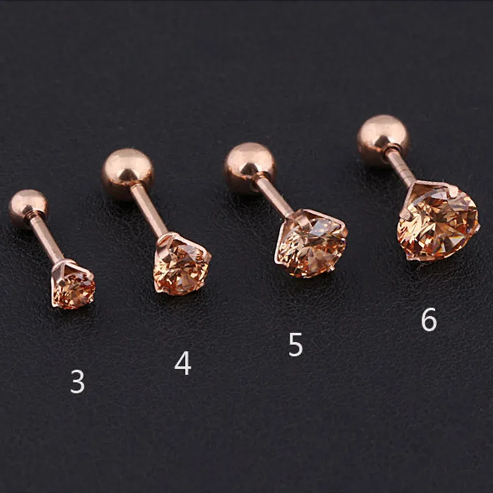 Metal Color: SILVER PLATED, Main Stone Color: Red - 1Pc Small Round Cz Tragus Cartilage Titanium Steel 16G 4 Prong Ear Stud Earrings Tragus Helix Piercing Jewelry Sexy Body Jewelry