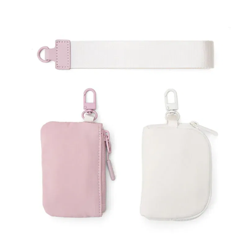 Color: army green - Mini Dual Coin Pouch Solid Color Wristlet Keychain Wallet Change Pocket Handbag lulu Coin Purse Women Portable  Key Card Holder