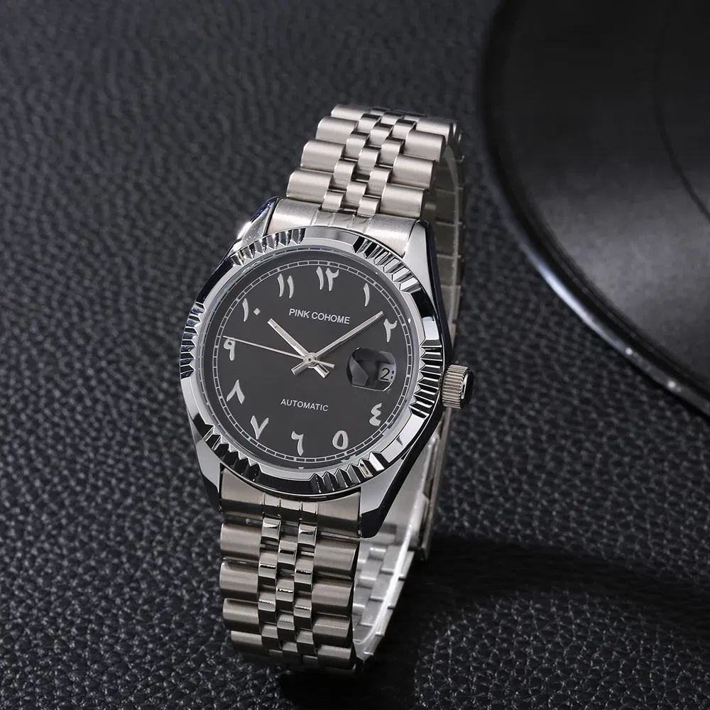 Color: Multicolor - Luxury Steel Arabic Numbers Watches Automatic Movement Urdu Numerals Mechanical Wristwatch Men Waterproof Erkek Saatleri