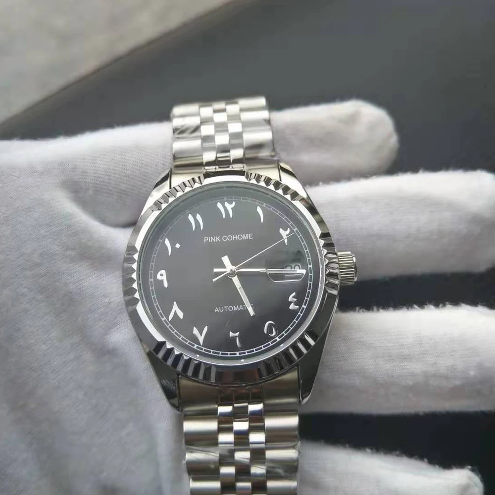 Color: Multicolor - Luxury Steel Arabic Numbers Watches Automatic Movement Urdu Numerals Mechanical Wristwatch Men Waterproof Erkek Saatleri