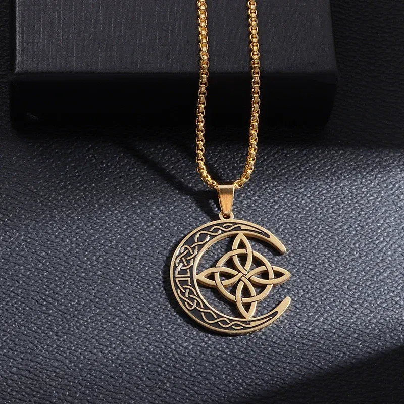 Vintage Witch Knot Necklace Stainless Steel Magic Knot Pagan Wicca Symbol Pendant for Men Women Celtic Knot Jewelry Gifts
