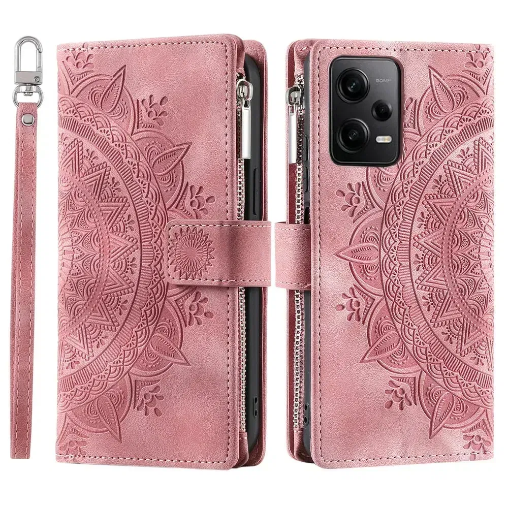 Color: Claret, Material: PVC - For Poco X7 F6 X6 X5 Pro X3 NFC 5G Zipper Wallet Case Crossbody Book Shell Xiaomi Poco M7 Pro M6 F5 M5 C75 3 X 7 M 6 Flip Cover