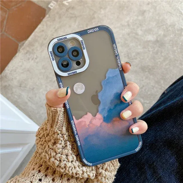 Color: Blue, Material: PU - Retro INS Sunset Sky Clouds Moon Pattern Case For Samsung Galaxy S10 S20 S21 S22 S23 S24 FE Plus Ultra Note 20 Shockproof Cover