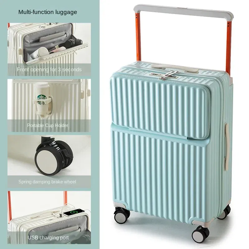 Color: Brown, Luggage Size: 24Inches 600mm - Wide Pull Rod Suitcase 2024 New Universal Wheel Small Lightweight Boarding Luggage 20 inch Password Lock Travel Case