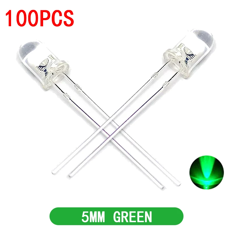 Color: Brown - 100pcs High quality Transparent Round 5mm Super Bright Water Clear Green Red White Yellow Blue Light LED Bulbs Emitting Diode
