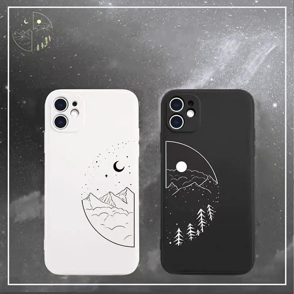 Color: Beige, Material: PP - Couple Black and White Love Sun Moon Case For Samsung Galaxy S10 S20 S21 S22 S23 S24 FE Plus Ultra Note 20 Silicone Phone Case
