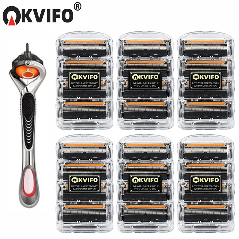 Color: Pink - KVIFO High Quality 5-ply Razor Manual Shaving Blades Men Face Shaving Razor Replacement Cutter Heads & Razor Holders Sets