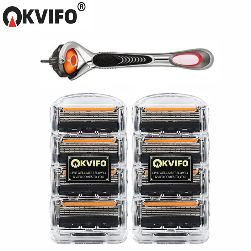 Color: Pink - KVIFO High Quality 5-ply Razor Manual Shaving Blades Men Face Shaving Razor Replacement Cutter Heads & Razor Holders Sets