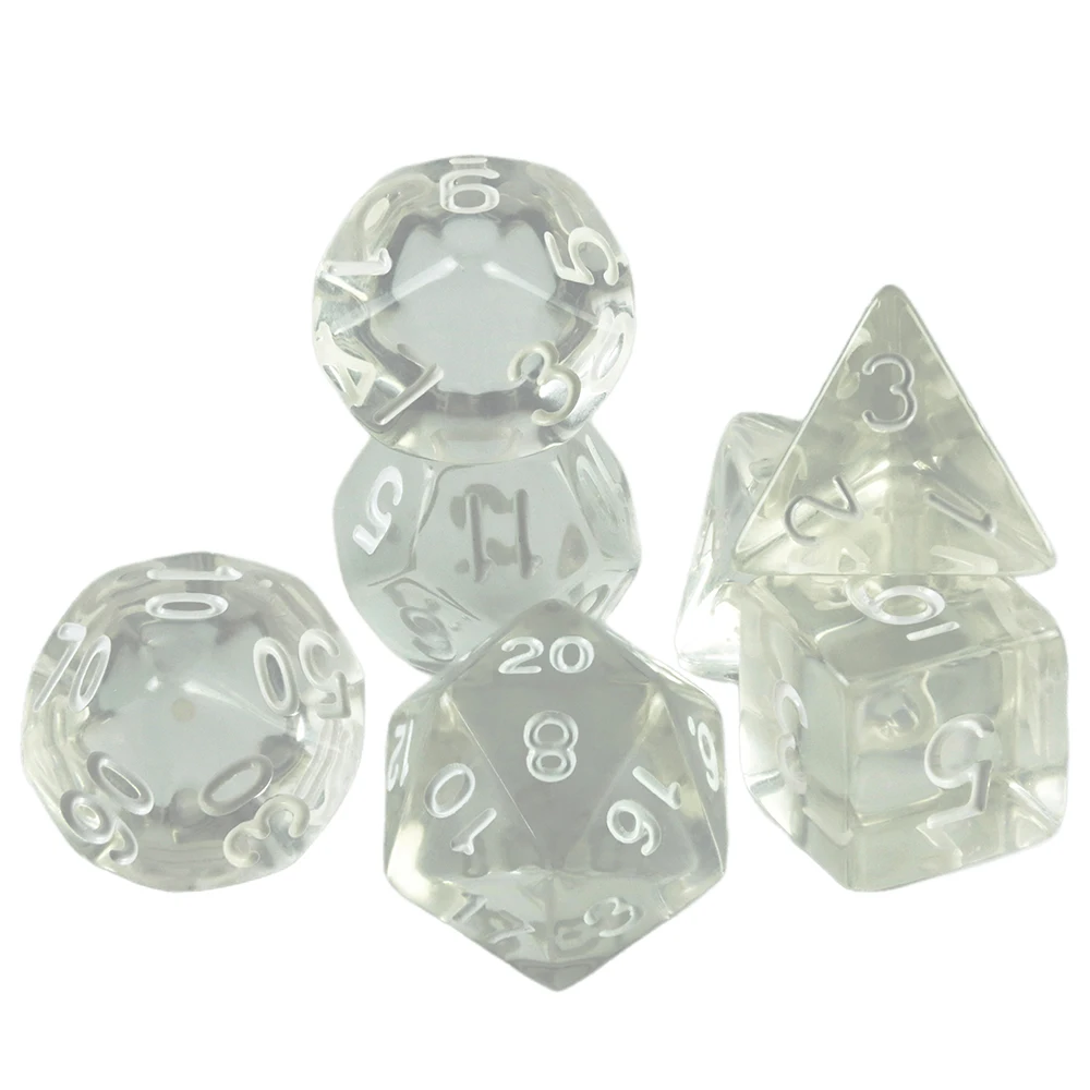 Color: WHITE - High Quality  7 Pcs/set Transparent Crystal Digital  Polyhedral Dice Sets D4-D20 ,  for DNDGame Dados Rpg  Board Game