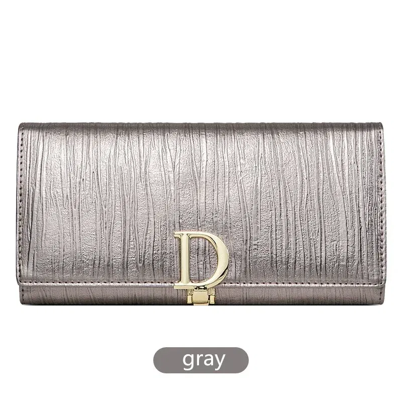 Color: Blue - 2025 Design Women Long Wallets Fashion Long Phone Purse Luxury Genuine Leather Ladies Card Holder Stripe Wallet Cartera De Mujer
