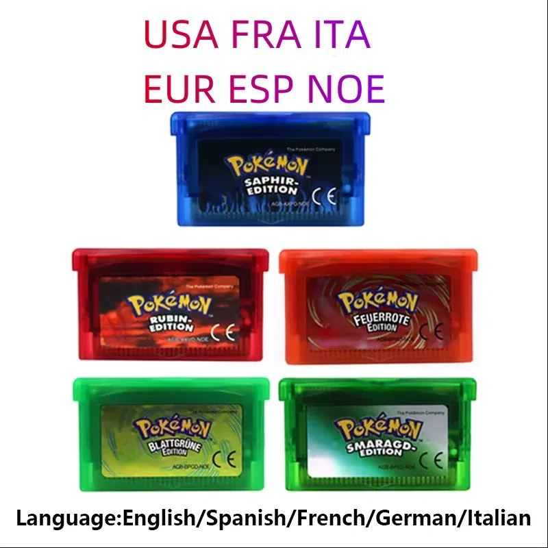 Color: nine - GBA Game 32 Bit Video Game Cartridge Console Card Pokemon Emerald Ruby FireRed LeafGreen Sapphire Multi-language for GBA/NDS
