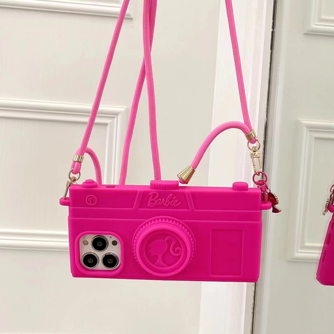 Material: PP, Color: Beige - Pink Camera Case For iPhone 15 14 13 12 11 Pro Max Kawaii Fashion Case Fashion Pendant Cute Girl