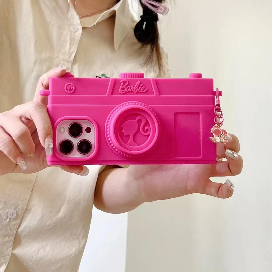 Material: PP, Color: Beige - Pink Camera Case For iPhone 15 14 13 12 11 Pro Max Kawaii Fashion Case Fashion Pendant Cute Girl