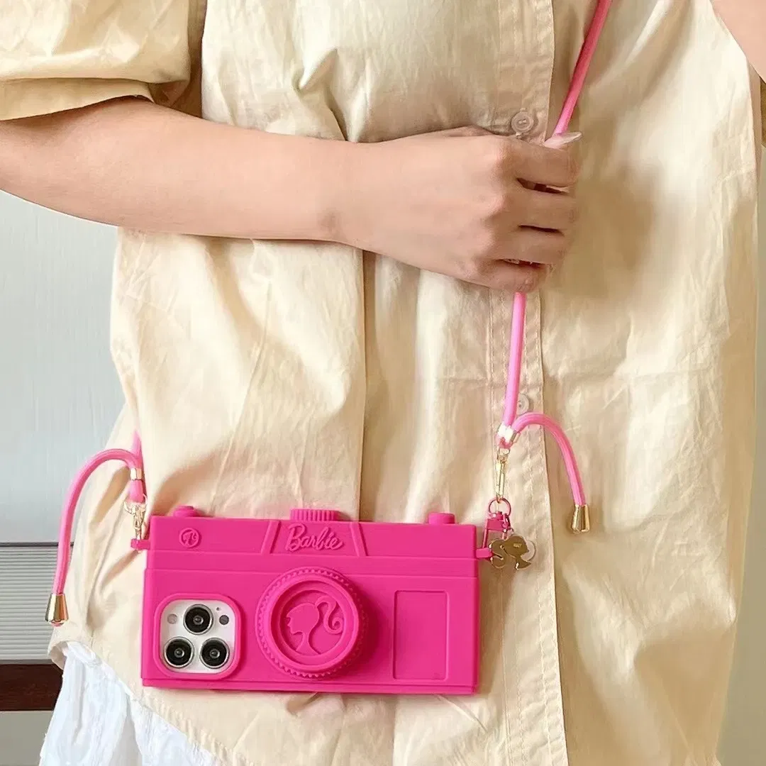 Material: PP, Color: Beige - Pink Camera Case For iPhone 15 14 13 12 11 Pro Max Kawaii Fashion Case Fashion Pendant Cute Girl