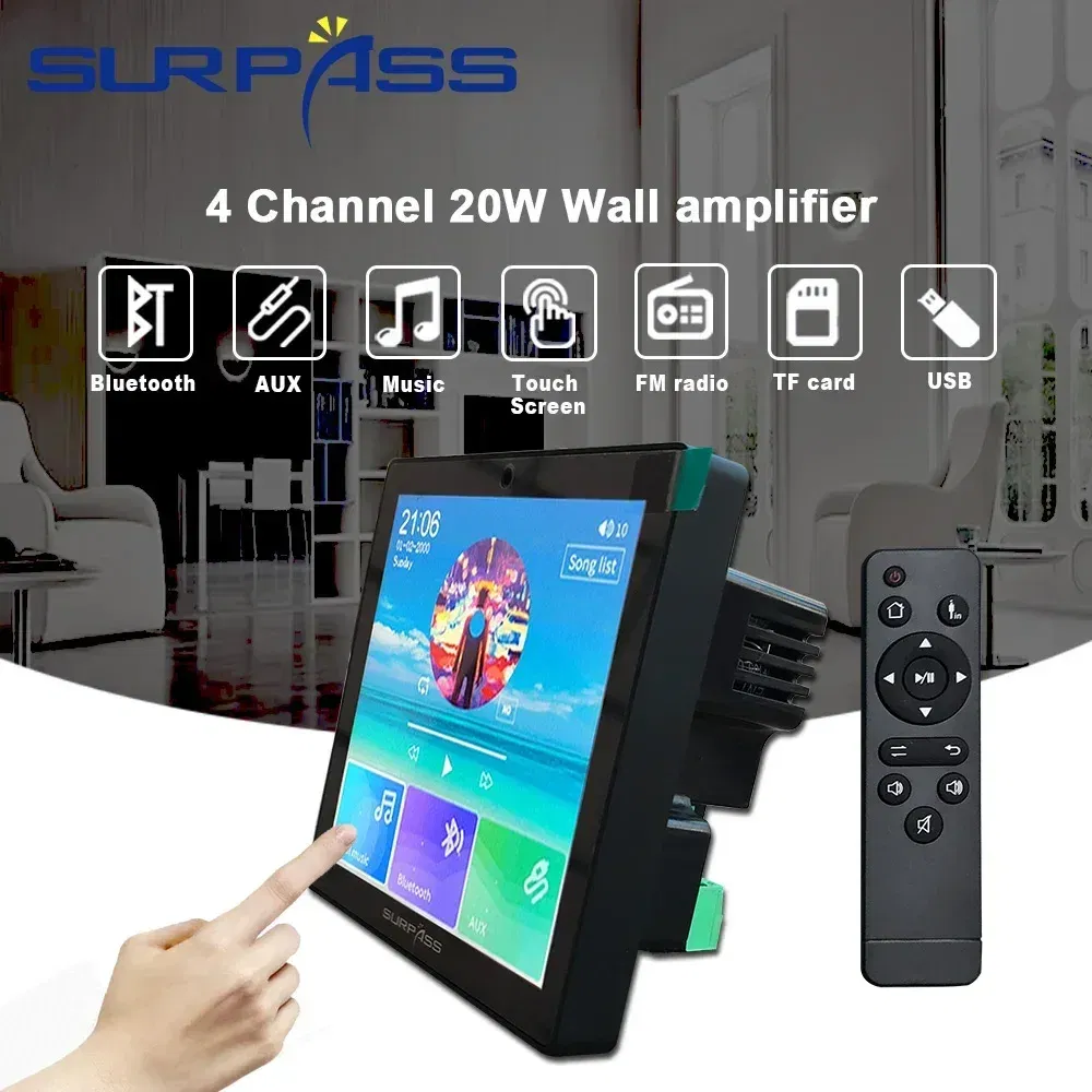 Ships From: CHINA, Color: Dark Grey - Smart Home Audio 4 Channel Wireless Bluetooth-compatible Wall Amplifier Mini Multifunction Stereo Board Hifi with Fm Radio