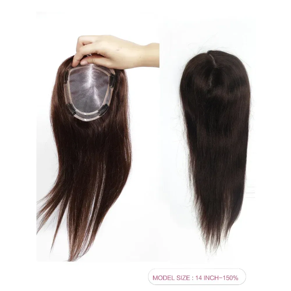 Toupee Color: 2#, Toupee Size: 5x5, Toupee Design: free, Toupee Density: 120%, Length: 16 inches - 5.5X6inch Mono Base Brazilian Remy Human Hair Topper 12"-18" Double Pu Around Thick Invisible Mono Topper for Women Hairpieces