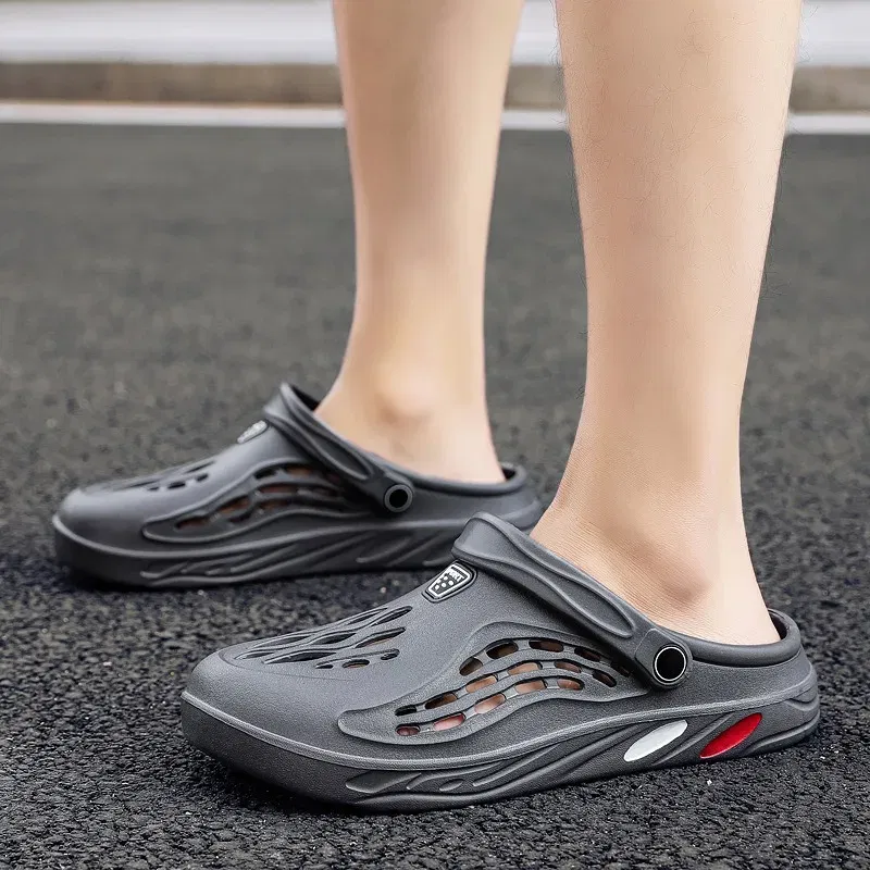 Color: GRAY, Shoe Size: 45 - Plus Size 47 48 49 Men Summer Clogs Sandals EVA Slippers Men and Women Garden Shoes Beach Sandals Couple's Outdoor House Slides