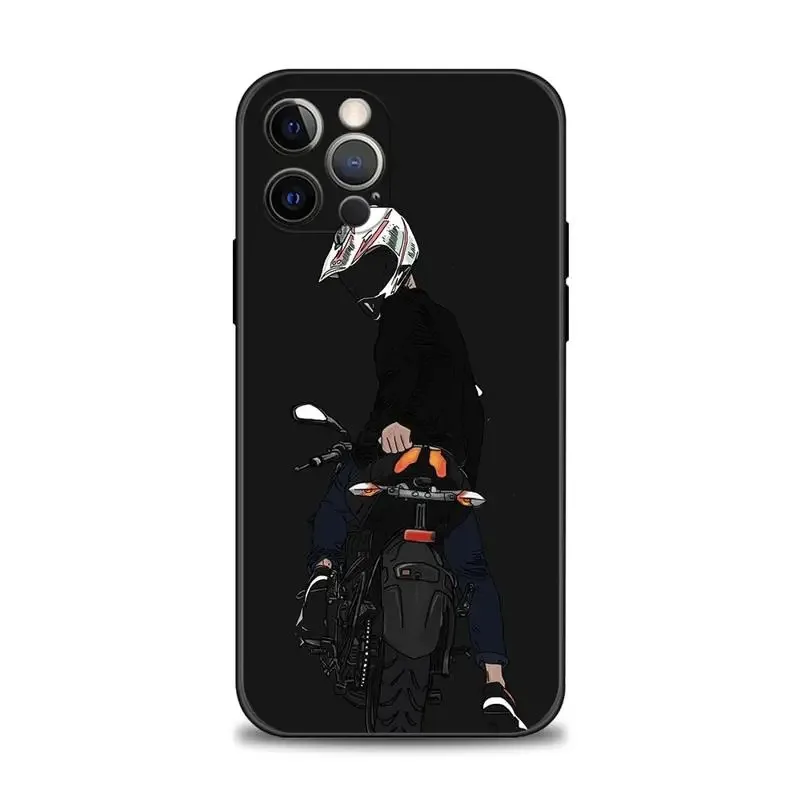 Color: Gold, Material: Denim - Moto Cross Motorcycle Sports Phone Case For iPhone 16 15 14 13 12 11 Pro Max XS X XR Plus Mini Luxury Black Soft Cover Funda