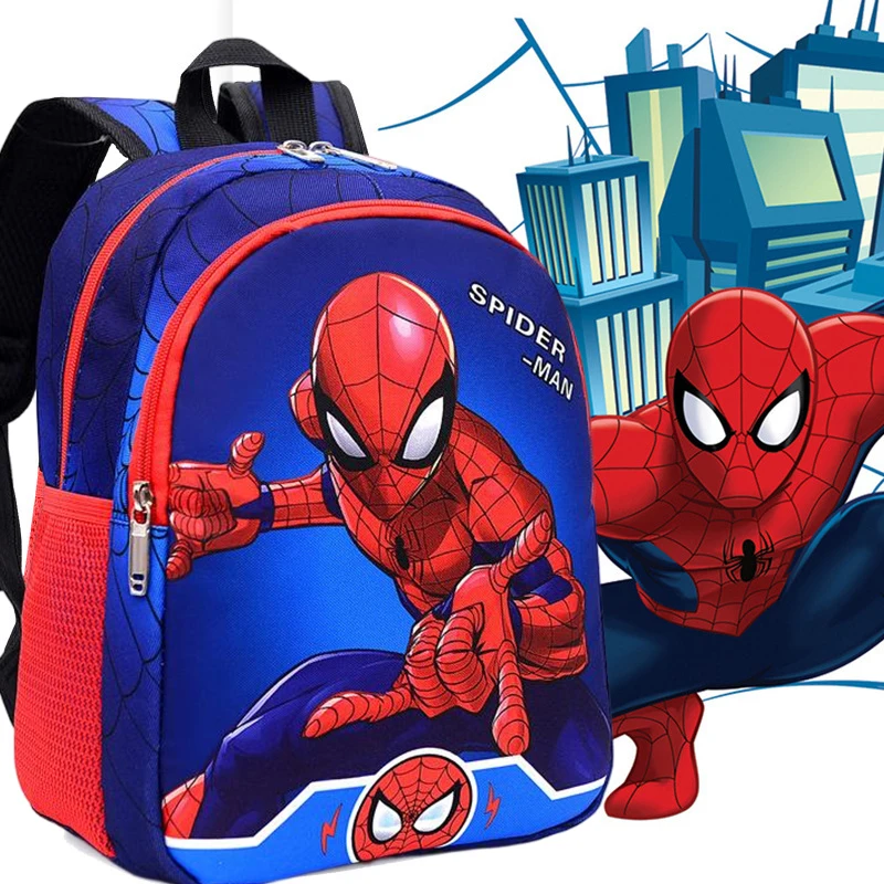 Color: Blue - Disney Marvel Series Backpack Boy's Primary School Schoolbag Double-layer Cartoon Spider-Man Backpack For Boys Gift