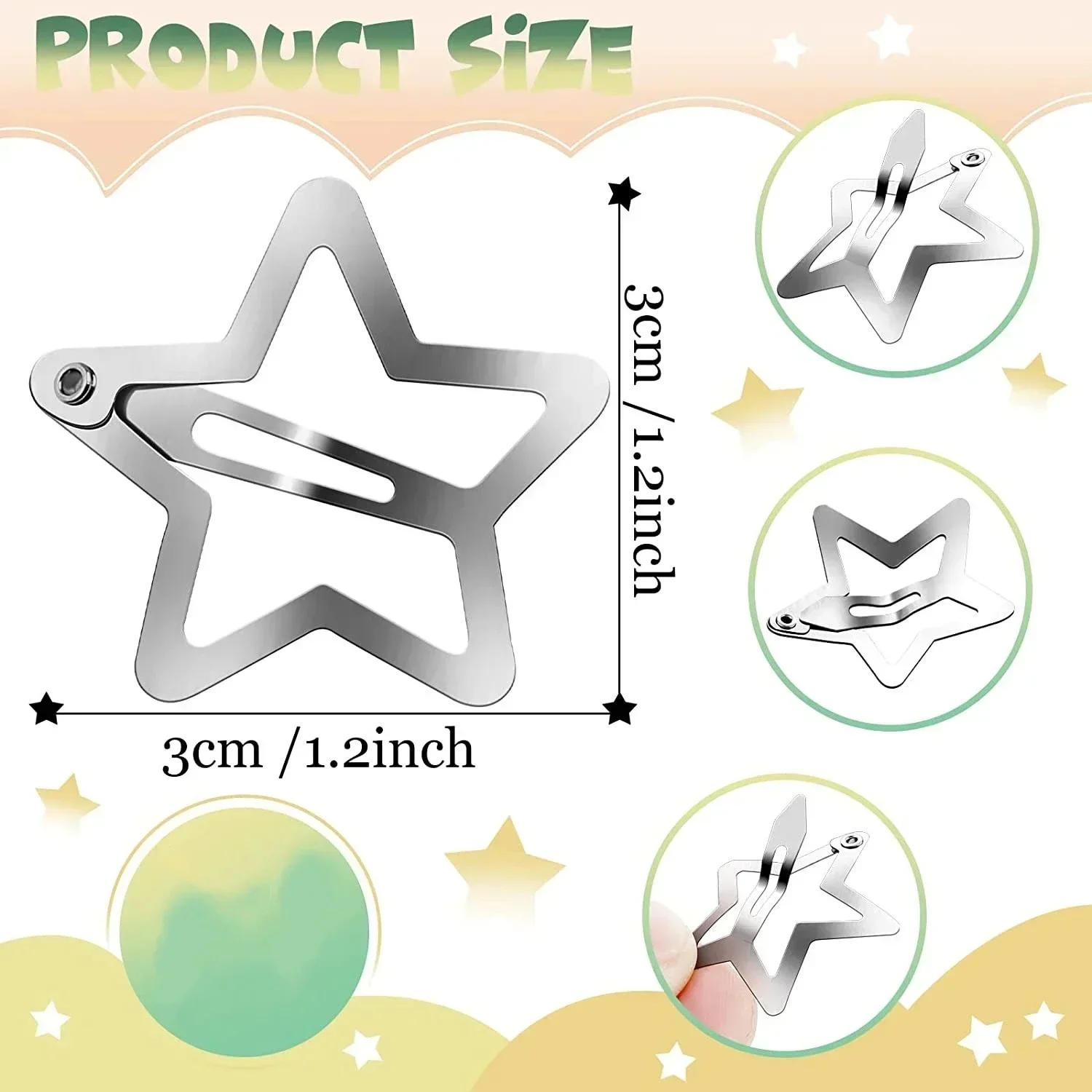 Color: Yellow - 10/25/50/100/200pcs Sliver Y2K Star BB Hair Clips for Girl Metal Snap Hairpins Barrettes Women Filigree Styling Hair Accessorie
