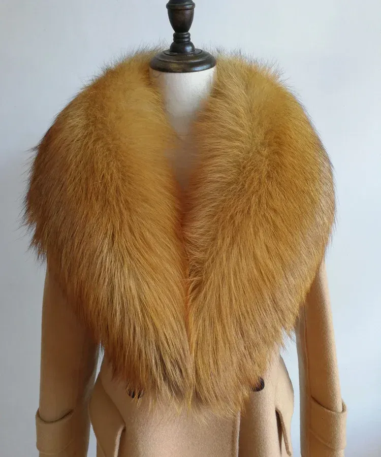 Color: Yellow, Size: XS?€old?‰ - Winter Real Fox Fur Collar Woman Furry Natural Raccoon Fur Scarf Shawls Luxury Neck Warmer Wraps For Coat Fur Scarves Large Size