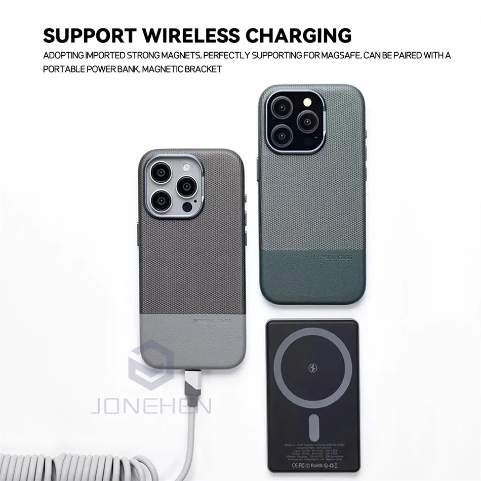 Color: Beige, Material: Acrylic - Luxury Hit Color Wireless Charge For MagSafe Premium Leather Case For iPhone 16 Plus 15 14 13 Pro Max Alloy Len Shockproof Cover