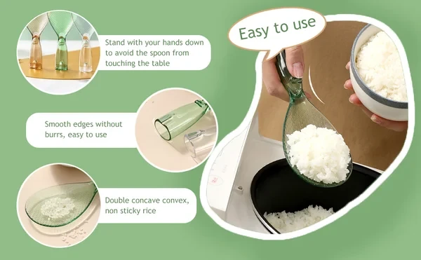 Rice Paddle Non-sticky No Scratch Table Rice Spoon Rice Cooker Scoop Kitchen Tool,Green&Pink